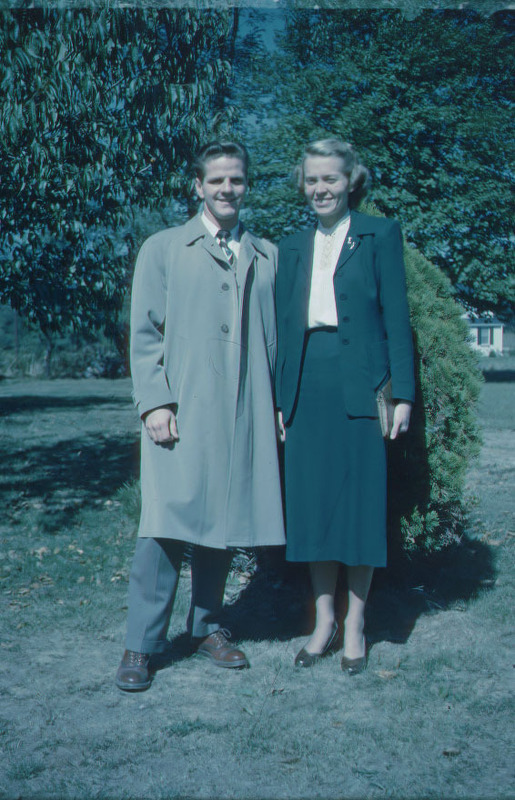 First photograph of Jim Elliot and Elisabeth Howard together in the United States before he left for Ecuador in 1952. Elisabeth also traveled to Ecuador later that same year. Color slide, 35mm, 2" x 2" frame.