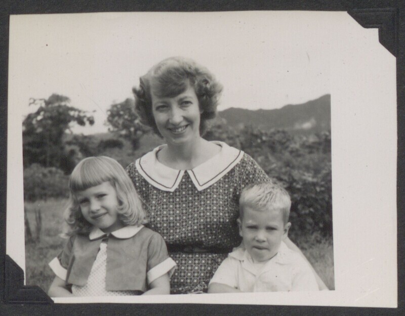 Photograph of Barbara Youderian with her two children, Beth and Jerry, circa 1955-1956. 