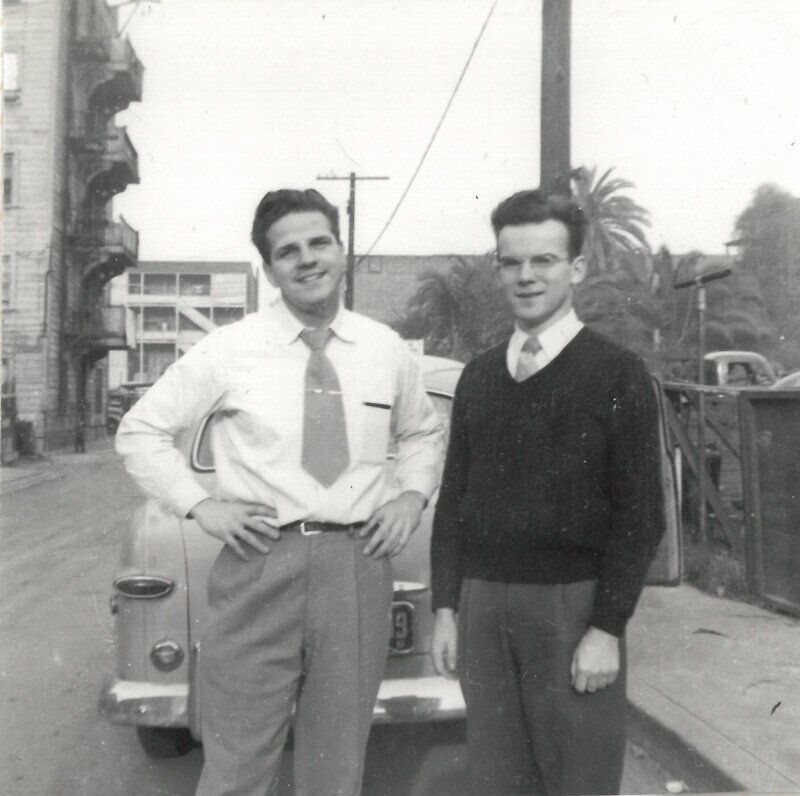Snapshot of Jim Elliot and Peter Fleming in Los Angeles, 1952. Elliot and Fleming were in the city to board the ship that would take them to Ecuador. 