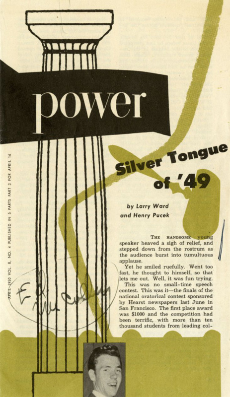 Article in <i>Power</i> magazine by Larry Ward and Henry Pucek that offers a detailed overview of McCully’s life, highlighting his gifts not only as orator, but also in football and track. A complacent Christian in his youth, McCully's faith was energized at Wheaton and by fellowshipping with others believers in the Navy. Winning one speech contest, McCully stood before the stunned audience, declaring: “I want to give credit to One who is far greater than any earthly individual—my Lord and Savior Jesus Christ.” 
