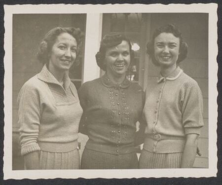 Photograph of Barbara Youderian, Marjorie Saint, and Olive Fleming, likely in Quito, Ecuador, c. 1956.
