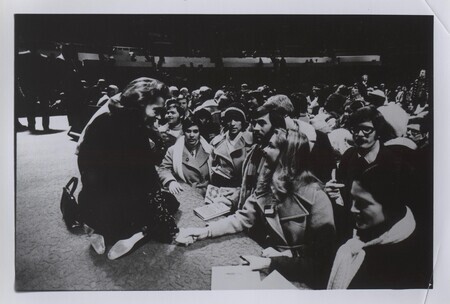 Elisabeth Elliot at InterVarsity Christian Fellowship's Urbana Mission Conference, December 1976. Black and white photograph, 7x5 in.