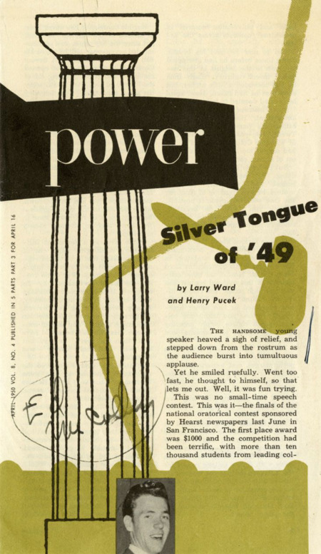 Article in <i>Power</i> magazine by Larry Ward and Henry Pucek that offers a detailed overview of McCully’s life, highlighting his gifts not only as orator, but also in football and track. A complacent Christian in his youth, McCully's faith was energized at Wheaton and by fellowshipping with others believers in the Navy. Winning one speech contest, McCully stood before the stunned audience, declaring: “I want to give credit to One who is far greater than any earthly individual—my Lord and Savior Jesus Christ.” 